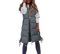 Lang Jacke Weste Damen Daunenweste mit Kapuze Reißverschluss Winter Warm Steppweste Ärmellose Lange Übergangsweste Longweste Leicht Winterjacke Winterweste Daunenmantel Outdoor Puffer Jacke Mäntel