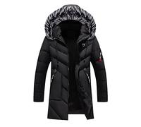 Lang Steppjacke Herren Wintermantel Winterjacke Kapuze Winddichte Jacke Herrenjacke Übergangsjacke Männer Warm Sweatjacke Daunenjacken Windjacke Steppjacken für Herren Schwarz XL