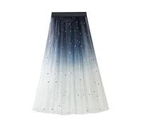 Lang Tüllrock Damen Faltenrock Elastische Taille Midirock Pailettenrock für Damen Overlay Layered Farbverlauf Tüll Rock A-Linie Midi Röcke Plissee Kleid