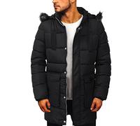 Lang Winterjacke Herren Steppjacke Wintermantel Fleece Kapuze Winddichte Jacke Herrenjacke Männer Winter Warm Windjacke Daunenjacken Steppjacken für Herren Sportjacke Outdoorjacke Schwarz L