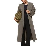 Langärmeliger Maxi-Cardigan für Damen, offene Vorderseite, übergroßer Strickpullover, lässiger Revers, Warmer Mantel mit Taschen, Taupe, Mittel