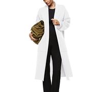 Langärmeliger Maxi-Cardigan für Damen, offene Vorderseite, übergroßer Strickpullover, lässiger Revers, Warmer Mantel mit Taschen, Weiss/opulenter Garten, Mittel