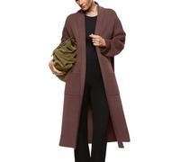 Langärmeliger Maxi-Cardigan für Damen, offene Vorderseite, übergroßer Strickpullover, lässiger Revers, Warmer Mantel mit Taschen, Braun, Mittel