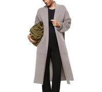 Langärmeliger Maxi-Cardigan für Damen, offene Vorderseite, übergroßer Strickpullover, lässiger Revers, Warmer Mantel mit Taschen, Kamel Beige, X-Groß