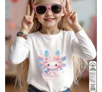 Langärmeliges Baselayer-Top für Mädchen, einfarbig weiß, Basic-Pullover-Stil für Frühling und Herbst/Winter, kurze Länge, lustiger Cartoon-Animations-