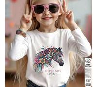 Langärmeliges Baselayer-Top für Mädchen, einfarbig weiß, Basic-Pullover-Stil für Frühling und Herbst/Winter, kurze Länge, lustiger Cartoon-Print mit b