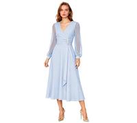 Langärmeliges Chiffon-Kleid für die Brautmutter für Damen, V-Ausschnitt, plissiert, formelles Abendkleid, A-Linie, Hochzeitskleid, lavendel, 46 (Übergröße)