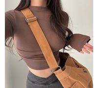 Langärmeliges Crop-Top für Damen, gerippt, halber Rollkragen, schmale Passform, für Y2K, Streetwear-Shirt, M-2XL