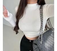 Langärmeliges Crop-Top für Damen, gerippt, halber Rollkragen, schmale Passform, für Y2K, Streetwear-Shirt, M-2XL