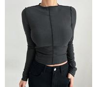 Langärmeliges einfarbiges warmes T-Shirt mit halhem Rollkragen, Langarm Damen Oberteil