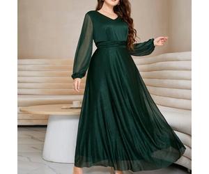 Langärmeliges Mesh-Kleid mit Twist-Bischofärmeln, Damenoutfit für lange Abendkleider