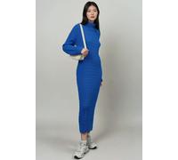 Langärmeliges Rollkragen-Haarzopf-Strickkleid Einheitsgröße