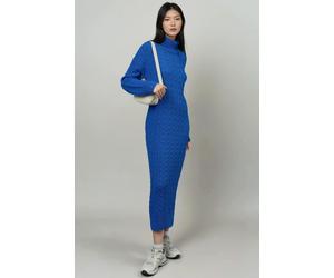 Langärmeliges Rollkragen-Haarzopf-Strickkleid Einheitsgröße
