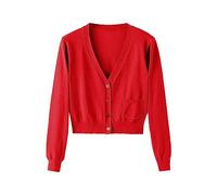 Langärmliger Strickpullover für Damen im Frühling und Herbst, Kurze Strickjacke Lange Dicke Strickjacke Damen (Red, M)