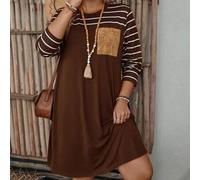 Langärmliges Freizeitkleid mit Streifenmuster und Splicing für den täglichen Gebrauch Große Größen