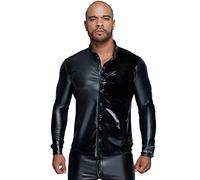 Langärmliges Herren Powerwetlook & PVC Shirt mit Knopfleiste in schwarz Männer Hemd XL