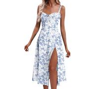 Langärmliges Kleid Damen Elegant Damen Sommerkleid mit V-Ausschnitt ärmellos Sling-Kleid rückenfrei A-Linie Bandage-Kleid Damen Kleid Langarm Sommer (Light Blue M)