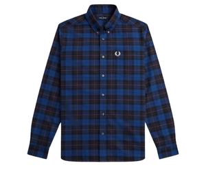 Langärmliges marineblaues Tartan-Hemd von Fred Perry XS