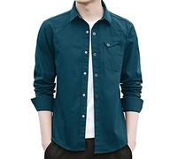 Langarm-Baumwollhemden für Herren, einfarbige Hemden Slim-Fit-Hemden im koreanischen Stil, trendige lässige reguläre Version für Herren langärmelige Modehemden, Hemden mit Pattentaschen mit Nähten