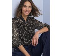 Langarmbluse STREET ONE, Damen, Gr. 34, schwarz, Chiffon, Oberstoff: 100% Polyester. Futter: 100% Modal, bedruckt, regular fit normal, Rundhals, Umschlagbund, Blusen, mit allover Print (91876944-34) s