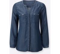 Langarmbluse CREATION L, Damen, Gr. 50, blau, bleached, 100% Lyocell, unifarben, V-Ausschnitt, Blusen (94581014-50) blau, bleached