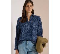 Klassische Bluse CECIL, Damen, Gr. M (40), blau (dunkelblau wash), Web, 100% Baumwolle, klassisch normal, V-Ausschnitt, Bündchen, Blusen Bluse, mit allover Print (53379425-M) dunkelblau wash