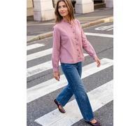Langarmbluse STREET ONE STUDIO, Damen, Gr. 44, rosa (pearly rose), Web, 100% Baumwolle, unifarben, normal normal, Rundhals, abgesteppt, Blusen, aus reiner Baumwolle (87099000-44) pearly rose