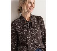 Langarmbluse STREET ONE, Damen, Gr. 42, braun (schwarz coffee), Stoff, 100% Viskose, gepunktet, klassisch normal, Rundhals, elastischer Bund, Blusen, mit Schleifendetail (68717251-42) schwarz coffee