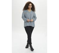 Kaffe Curve Langarm-Bluse KCsida Damen Bluse Langarm V Ausschnitt Casual Streifen Tunika Langarmshirt Große Größen Blue Mirage/Chalk Stripe 48