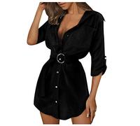 Langarm Blusen Bluse Frauen Hemd Autum ol Töpfe -Ebene Arbeit Gürtel Ärmel Lange lässige Frauen Hemden Pullover Streifen Damen (Black, M)