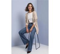 Cardigan STREET ONE, Damen, Gr. 40, beige (clay sand meliert), Web, 37% Baumwolle, 34% Polyacryl, 26% Polyester, 3% Elasthan, unifarben, comfort fit lang, ohne Ausschnitt, Rippbündchen, Strickjacken,