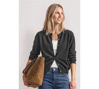Cardigan STREET ONE, Damen, Gr. 36, grau (armor grau meliert), Web, 38% Baumwolle, 36% Polyacryl, 23% Polyester, 3% Elasthan, unifarben, normal normal, Rundhals, Rippbündchen, Strickjacken, Grobstrick
