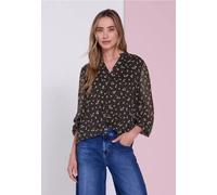 Langarmbluse STREET ONE, Damen, Gr. 46, braun (schwarz coffee), Stoff, Oberstoff: 100% Polyester. Futter: 100% Modal, gemustert, klassisch normal, Rundhals, elastischer Bund, Blusen, mit geschlitztem