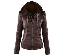 Langarm, Damen, Jacke aus PU-Leder, Lederjacke, kurze Jacke, für Damen, Motorradanzug, Kaffeefarben, 38