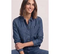 Langarmbluse STREET ONE, Damen, Gr. 34, blau (schwarz mid blau washed), Stoff, 56% Lyocell, 22% Polyester, 19% Viskose, 3% Elasthan, unifarben, normal normal, V-Ausschnitt, abgesteppt, Blusen, in Deni