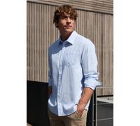 Langarmhemd STREET ONE MEN, Herren, Gr. M (40), US-Größen, blau (spring blau), Leinenmischung;Web, 55% Leinen, 45% Baumwolle, unifarben, regular fit normal, V-Ausschnitt, Bündchen, Hemden, in Leinen-O