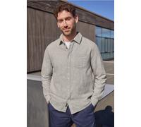 Langarmhemd STREET ONE MEN, Herren, Gr. S (38), US-Größen, grau (oak braun), Stoff, 55% Leinen, 45% Baumwolle, unifarben, regular fit normal, V-Ausschnitt, Bündchen, Hemden, in Leinen-Optik (11350827-