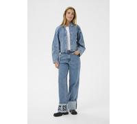 Hemdbluse KAFFE "Langarm-Hemd KAvallis", Damen, Gr. 36, blau (blau washed denim), Obermaterial: 99% Baumwolle CO. 1% Elasthan EL., Blusen Hemdbluse (79447639-36) blau washed denim