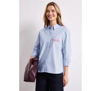 Langarmbluse STREET ONE, Damen, Gr. 40, blau (northern blau), Web, 100% Baumwolle, gestreift, normal normal, V-Ausschnitt, abgesteppt, Blusen, mit Wording (52866258-40) northern blau