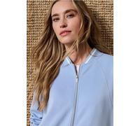 Sweatjacke STREET ONE, Damen, Gr. 42, whispery blau, Sweatware, Obermaterial: 46% Modal, 46% Polyester, 8% Elasthan, unifarben, normal hüftlang, Rundhals, Bündchen, Sweatjacken Sweatjacke, im Silk-Loo