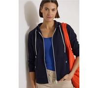 Cardigan CECIL, Damen, Gr. XS (36), urban dunkelblau, Web, 58% Baumwolle, 39% Polyester, 3% Elasthan, unifarben, normal normal, ohne Ausschnitt, elastischer Bund, Strickjacken, mit Kapuze mit Tunnelzu