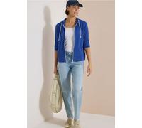 Cardigan CECIL, Damen, Gr. XS (36), deep river blau, Web, 58% Baumwolle, 39% Polyester, 3% Elasthan, unifarben, normal normal, ohne Ausschnitt, elastischer Bund, Strickjacken, mit Kapuze mit Tunnelzug