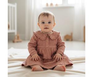 Langarm Kleid Rose Pink - Kinderkleid mit floralem Design - 86