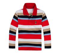 Langarm Polohemd, Jungen Mädchen, Jungen Poloshirt, mit Lageneffekt rot gestreift 140, Knopfverschluss, modisch, bequem weicher Stoff Shirt 98 Jungen (1-f-rot, 8-9 Years)
