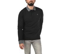 Langarm-Poloshirt BLEND "BHRalle", Herren, Gr. S, schwarz, Web, 100% Baumwolle, unifarben, regular fit, V-Ausschnitt, Rippbündchen, Shirts, Longsleeve mit verlängerter Rückenpartie (79080817-S) schwar