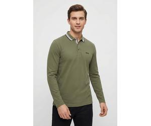 Langarm-Poloshirt BOSS GREEN "Plisy", Herren, Gr. L, schwarz beige257, Jersey, Obermaterial: 100% Baumwolle, regular fit hüftlang, V-Ausschnitt, eingesetzt normaler Saum, Shirts, mit Streifen am Krage