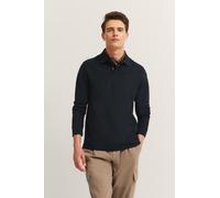 Langarm-Poloshirt BUGATTI "Modern Fit", Herren, Gr. 4XL, blau (390, marine), 100% Baumwolle, unifarben, normal, ohne Ausschnitt, Rippbündchen, Shirts, aus reiner Baumwolle (97487566-4XL) 390, marine