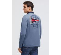 Langarm-Poloshirt CAMP DAVID, Herren, Gr. 3XL, vintage blau, Piqué, Material: 100% Baumwolle, bedruckt, bestickt, regular fit normal, hoch geschlossener Ausschnitt, eingesetzt gerader Abschluss, Shirt