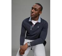 Langarm-Poloshirt DELMAO, Herren, Gr. 4XL (68/70), dunkelblau, Piqué, Obermaterial: 100% Baumwolle, kontrastfarbene Details, normal, Rippbündchen, Shirts, Langarm, aus atmungsaktivem Piqué-Stoff, Polo