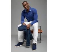 Langarm-Poloshirt DELMAO "Neue Kollektion", Herren, Gr. 3XL (64/66), blau, Piqué, Obermaterial: 100% Baumwolle, unifarben, schmal, angesetztes Bündchen, Shirts, schmale Passform, Langarm, unifarben, a